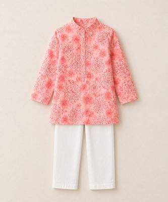Pink printed chanderi kurta set 2