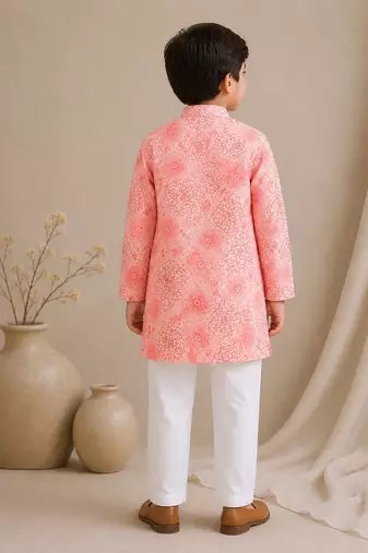 Pink printed chanderi kurta set