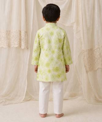 Lime green printed chanderi kurta set 2