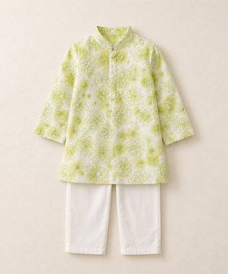 Lime green printed chanderi kurta set 3