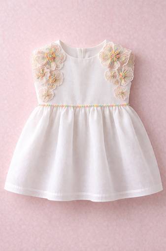 Ivory floral embroidered chanderi frock