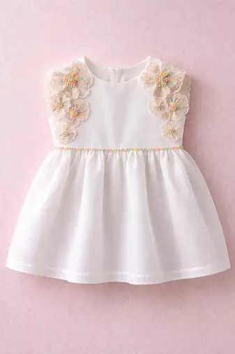 Ivory floral embroidered chanderi frock