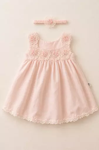 Peach floral embroidered chanderi frock