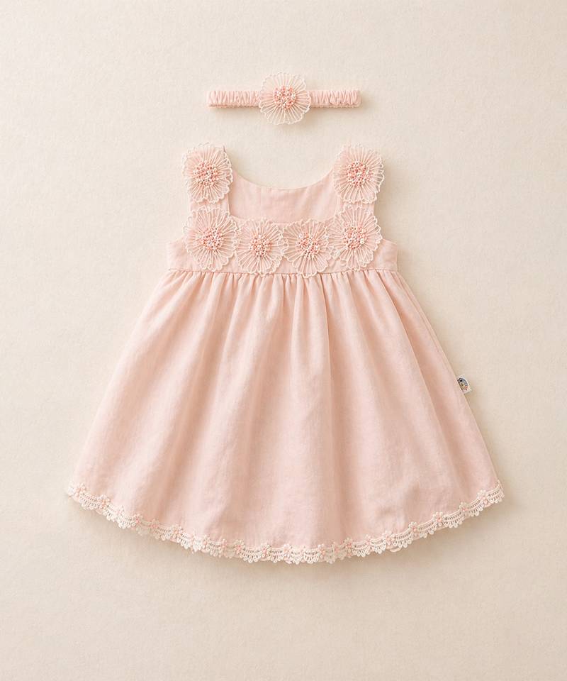 Peach floral embroidered chanderi frock