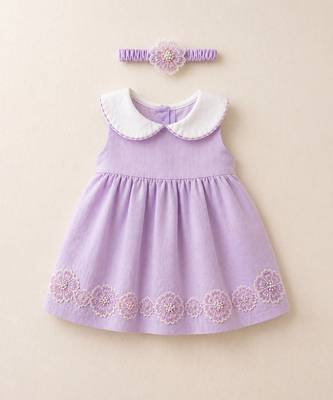 Lilac floral embroidered chanderi frock 1