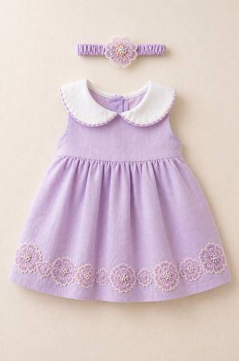Lilac floral embroidered chanderi frock