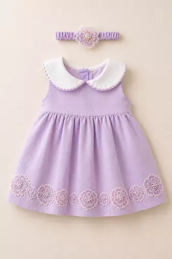 Lilac floral embroidered chanderi frock