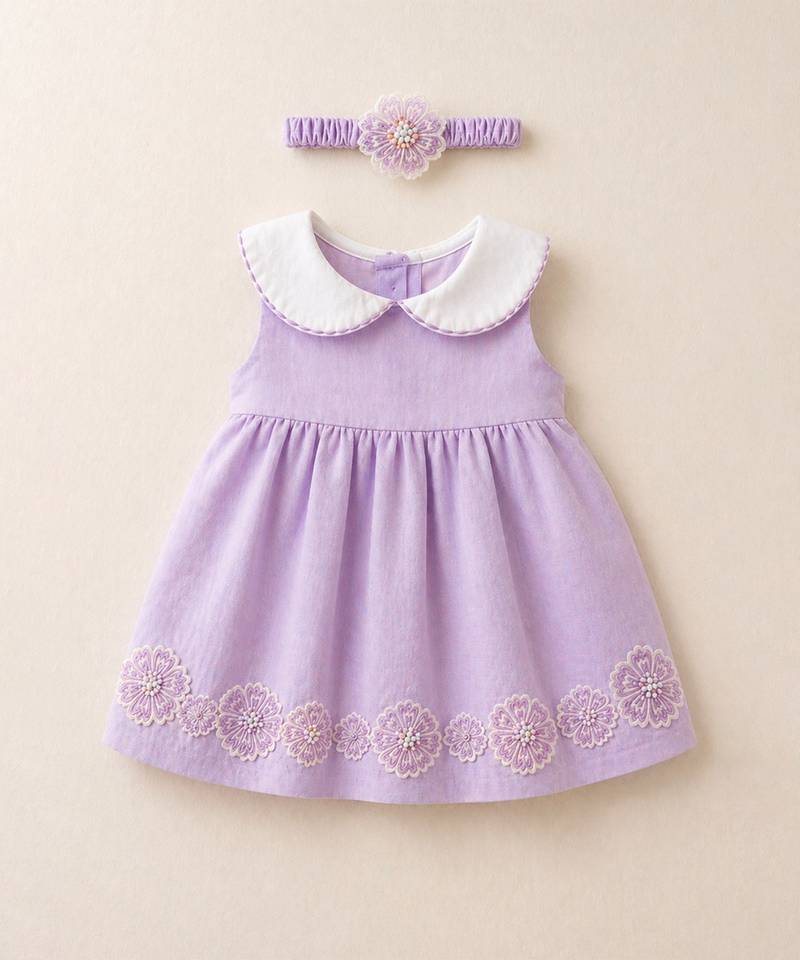 Lilac floral embroidered chanderi frock