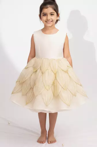 Ivory hand woven pure tissue dress