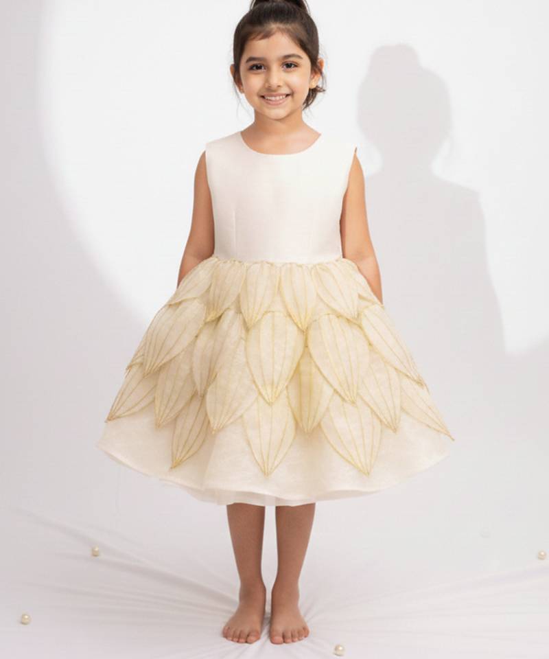 Ivory hand woven pure tissue dress