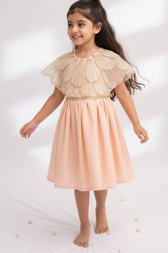 Pastel peach hand woven chanderi dress