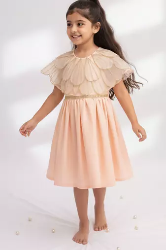 Pastel peach hand woven chanderi dress