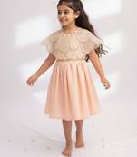 Pastel peach hand woven chanderi dress