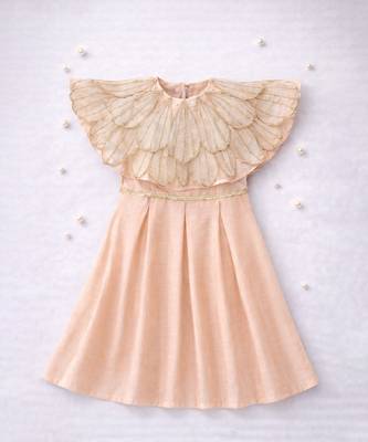 Pastel peach hand woven chanderi dress 2
