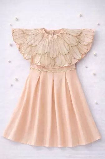 Pastel peach hand woven chanderi dress