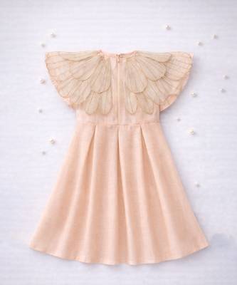 Pastel peach hand woven chanderi dress 3
