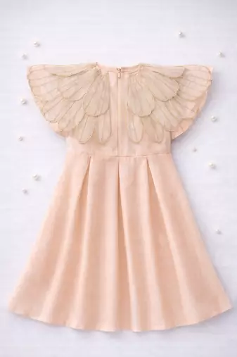 Pastel peach hand woven chanderi dress