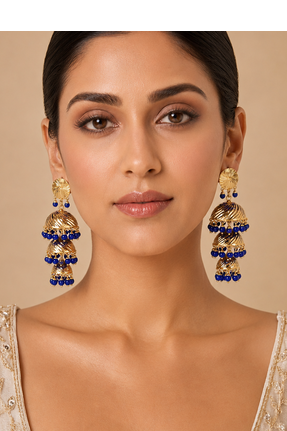Gold tone three stage jhumkas 4