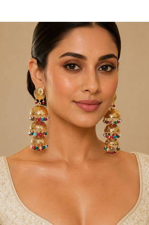 Triple Layer Punjabi Style Jhumkas 5