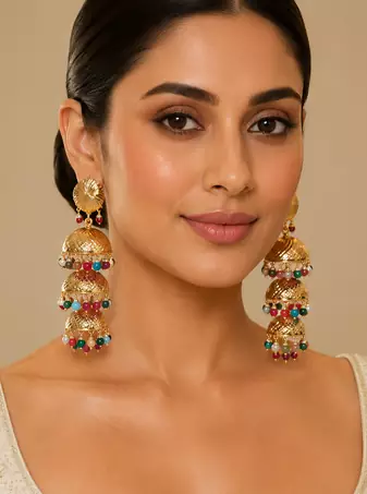 Triple Layer Punjabi Style Jhumkas