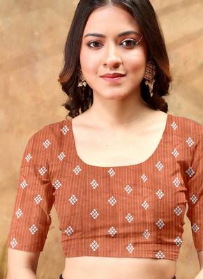 beige colour Linen cotton ready to wear saree with unstitched blouse 4