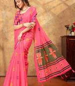 pink colour Linen cotton ready to wear saree with unstitched blouse