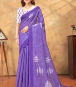 purple colour Linen cotton ready to wear saree with unstitched blouse