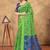 green colour Linen cotton ready to wear saree with unstitched blouse