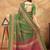 green colour Linen cotton ready to wear saree with unstitched blouse