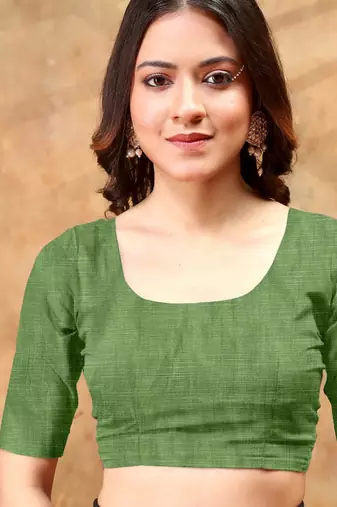 green colour Linen cotton ready to wear saree with unstitched blouse