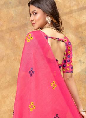 pink linen cotton pre-stitched saree 3