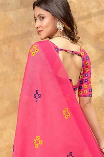 pink linen cotton pre-stitched saree