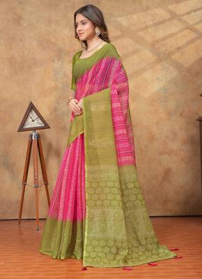 Linen cotton ready to wear saree with unstitched blouse 4