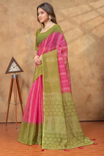 Linen cotton ready to wear saree with unstitched blouse