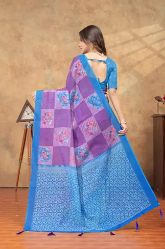 lavender colour Linen cotton ready to wear saree with unstitched blouse