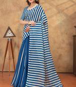 blue colour Linen cotton ready to wear saree with unstitched blouse
