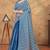 blue colour Linen cotton ready to wear saree with unstitched blouse