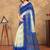 cream and blue colour Linen cotton ready to wear saree with unstitched blouse