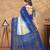 cream and blue colour Linen cotton ready to wear saree with unstitched blouse