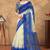 cream and blue colour Linen cotton ready to wear saree with unstitched blouse