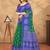 green and blue colour Linen cotton ready to wear saree with unstitched blouse
