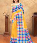 yellow colour Linen cotton ready to wear saree with unstitched blouse