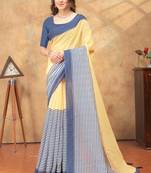 cream colour Linen cotton ready to wear saree with unstitched blouse