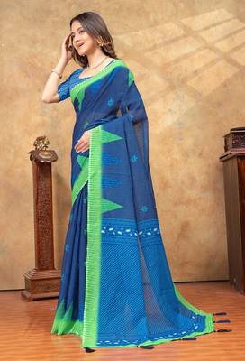 Linen cotton ready to wear saree with unstitched blouse 2