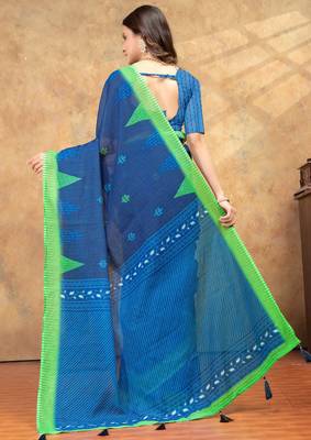 Linen cotton ready to wear saree with unstitched blouse 3