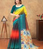 multicolor Linen cotton ready to wear saree with unstitched blouse