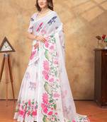off white colour Linen cotton ready to wear saree with unstitched blouse