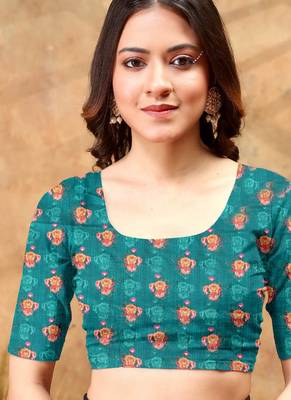 teal blue linen cotton pre draped saree 4