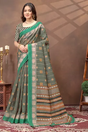 Linen cotton ready to wear saree with unstitched blouse