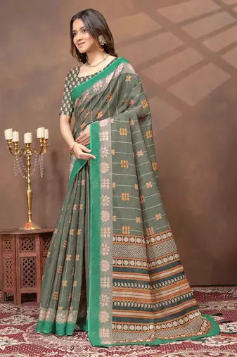 Linen cotton ready to wear saree with unstitched blouse